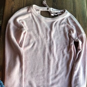 pink fuzzy sweater